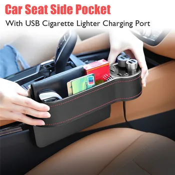 

kongyide Car Charger 12 - 24V Car Seat Filler Car Seat Side Pocket With USB Cigarette Lighter Charging Port Car storage jy18