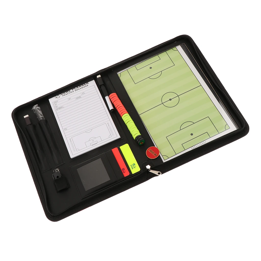Soccer Coaches Organizer Zipper Case Football Coaching Board Warning Cards Wallet Magnets