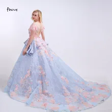 Finove flores vestidos de baile ver a través de o-cuello 2017 noticias rosa apliques piso-longitud de tren capilla de encaje vestidos de fiesta para mujeres