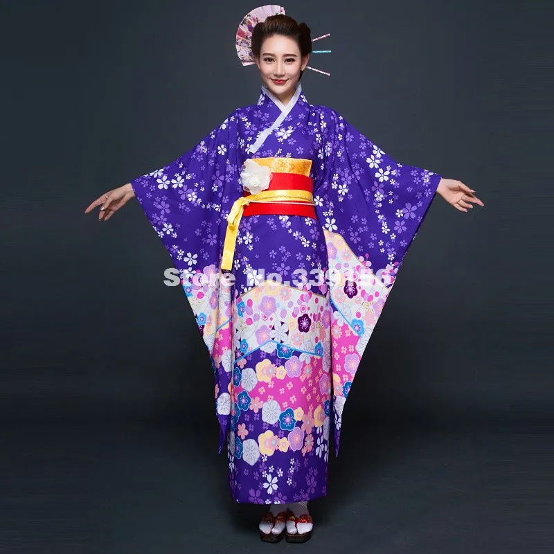 Лидер продаж, японское кимоно для женщин, кимоно в традиционном стиле юката, женский халат, японская древняя одежда, костюм - Цвет: Фиолетовый