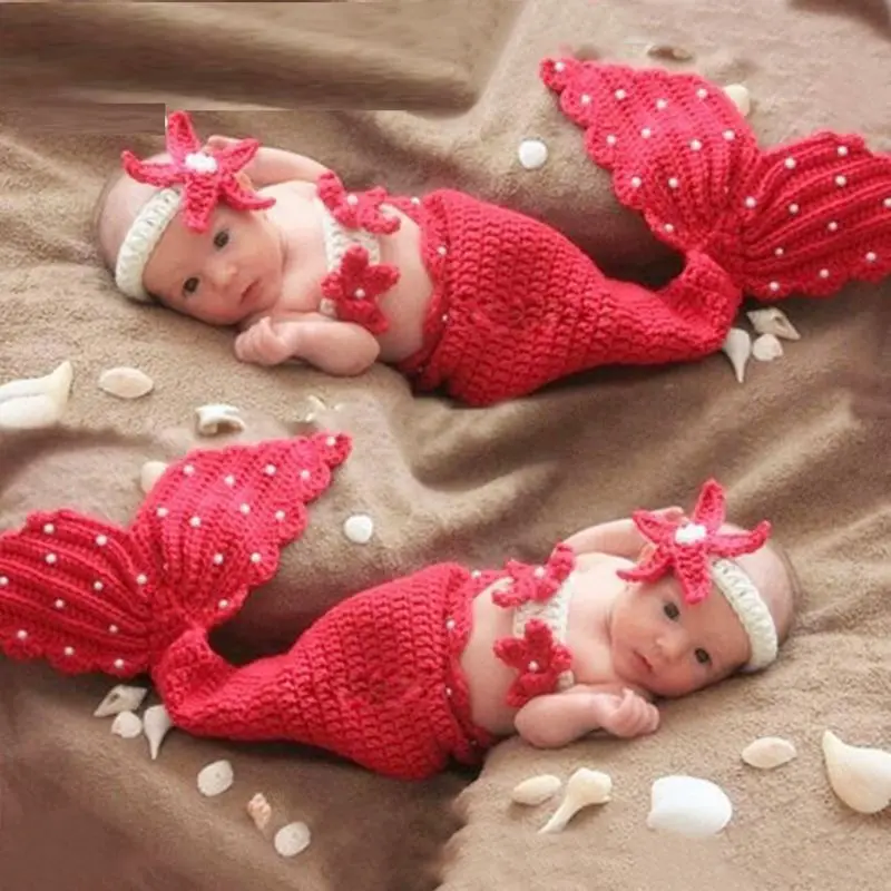 Спальный мешок для малышей новорожденных русалка вязать костюм младенческой девушки Конверты для малышек хвост русалки ручной работы 3 шт