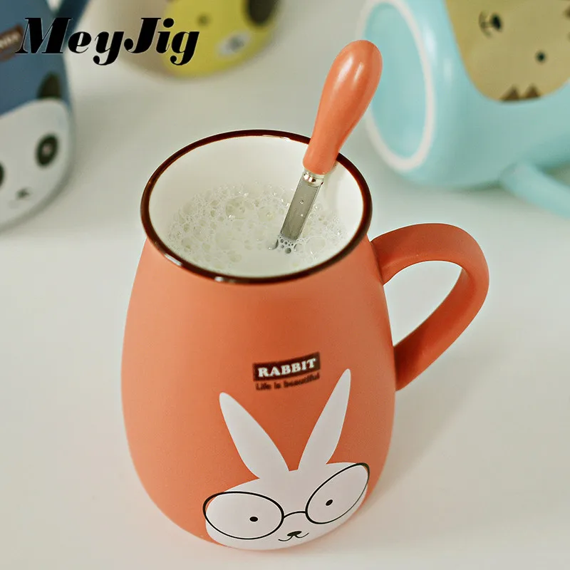 

MeyJig 400ml Cartoon Ceramic Mug Milk Coffee Tea Mug Cute Animal Pattern Home Office Handle Drinkware Supplies Kids Gift