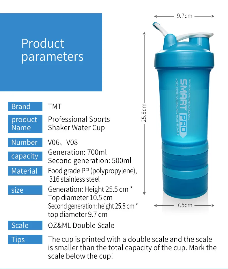 TMT тренажерный зал Спортивная бутылка для воды PP протеиновый порошок коробка фитнес смешанный 316 шейкер портативная большая бутылочка No-BPA наружные аксессуары