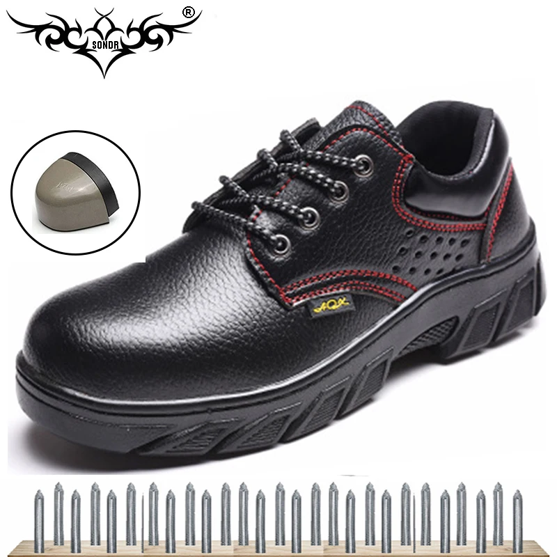 

Men's Breathable Outdoor Cow Leather Steel Toe Work Boots Shoes Men Anti-slip Puncture Proof Safety Shoes sneakers 2019 New