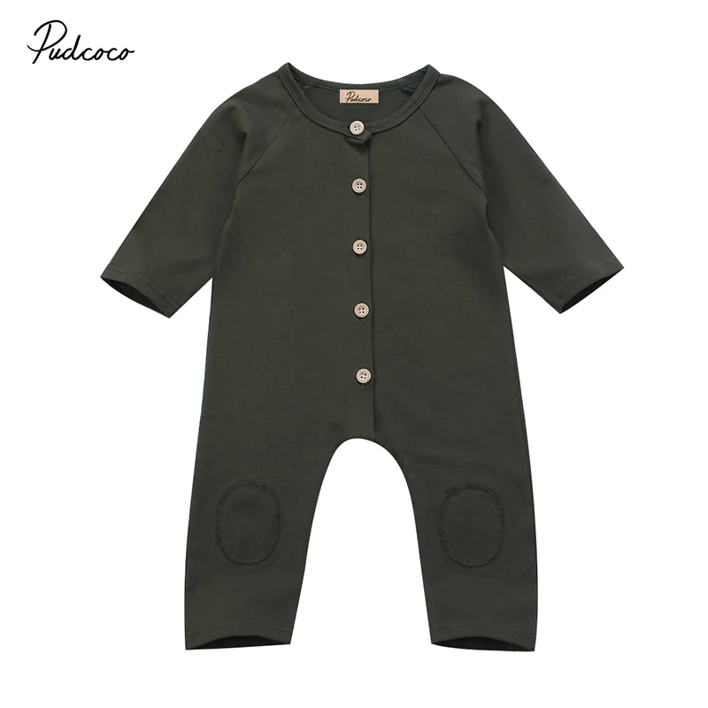 

Pudcoco Army Green Newborn Baby Romper Long Sleeve Infant Kids Jumpsuit Playsuit Outfit Clothes