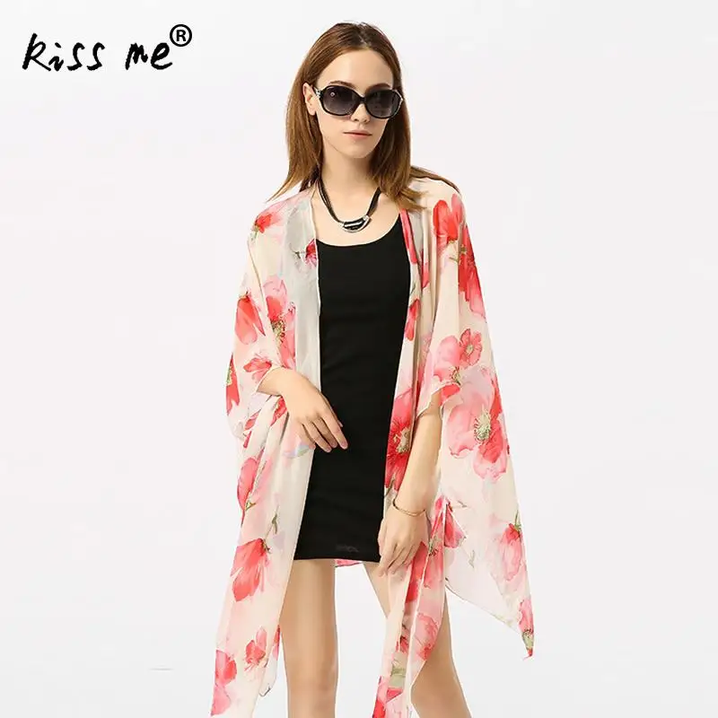 Floral Print Female Cardigan Beach Cape Beach Pink Cover Up Women's Tunic Beachwear Cover Ups