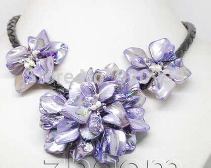 

Wholesale P&P***Fashion Jewelry 18" long purple mother of pearl shell flower necklace pearl