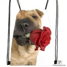 Пользовательские собака-с-цветок-романтик-rose@ 02-Drawstring сумка-рюкзак милый рюкзак дети сумка(черный назад) 31x40 см#180611-03-105