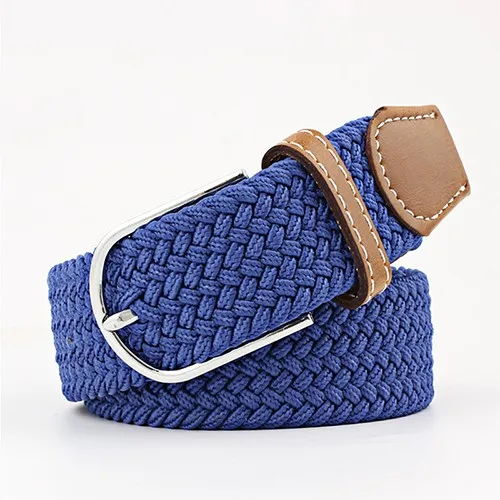 Hot Colors Belt Casual Women Knitted Pin Buckle Belt Fashion Woman Woven Elastic Stretch Belts Canvas Female - Цвет: bao-lanT