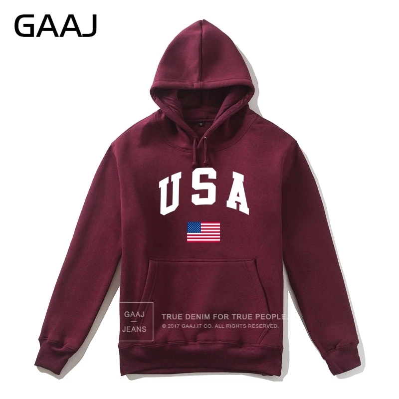 GAAJ, США, американский флаг, мужская толстовка с капюшоном, Женская Повседневная брендовая Новинка, высокое качество, мужские флисовые толстовки, хлопковые пальто - Цвет: Wine