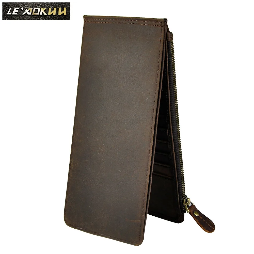 Vintage Real Leather Men Clutch Long Wallet Money Clip Coin Card Checkbook Purse