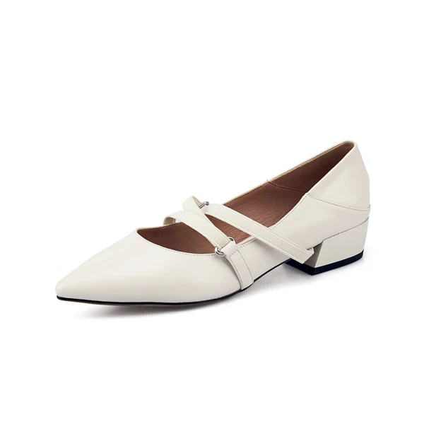 SOPHITINA/туфли-лодочки с острым носком; Простые однотонные туфли высокого качества из коровьей кожи с ремешком и пряжкой; модные женские туфли-лодочки на квадратном каблуке; MO122 - Цвет: white