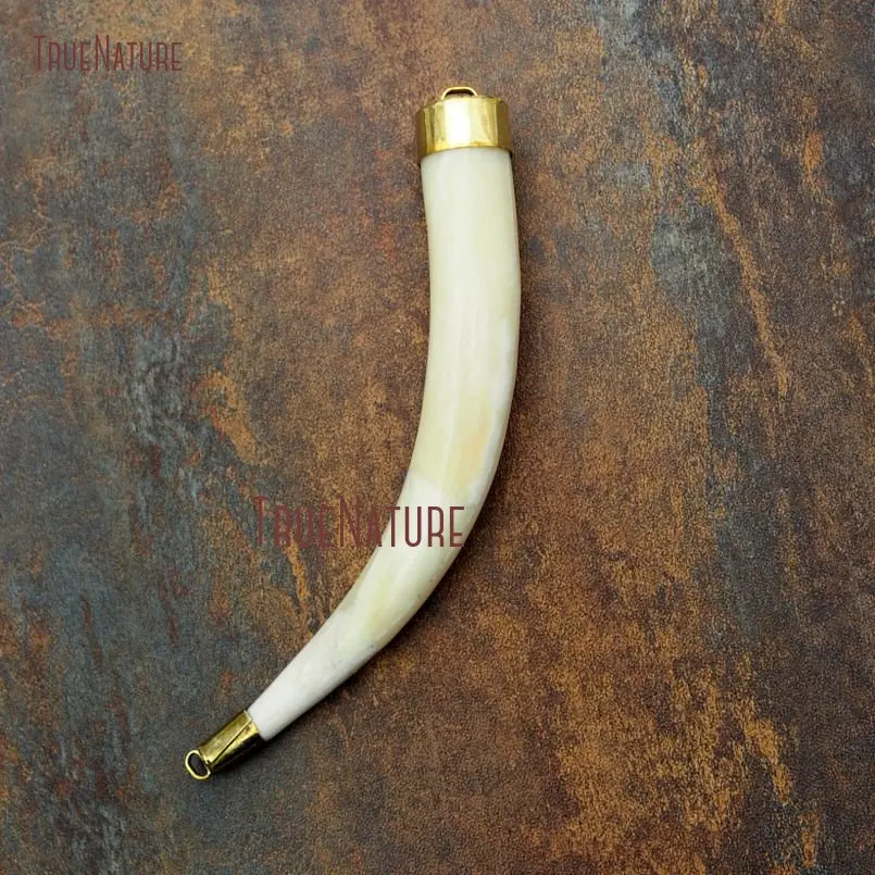 20171211-PM9083- Creamy Ox Bone Pendant Brass Pendant Horn Tusk Pendant_1