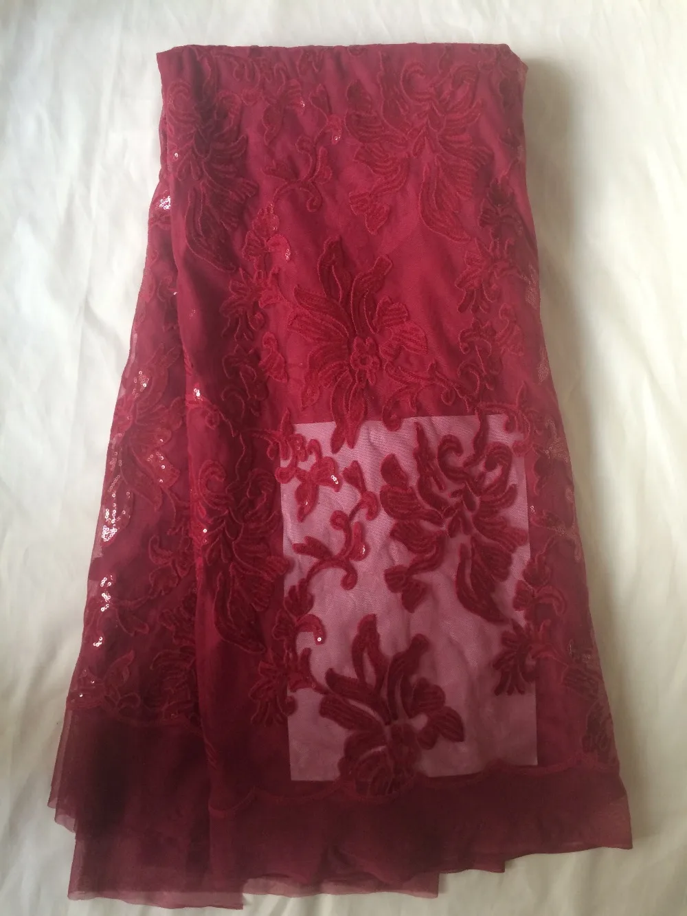 

CGL-80353 unique wine color sequins very soft Swiss net lace African french lace fabric for wedding dress