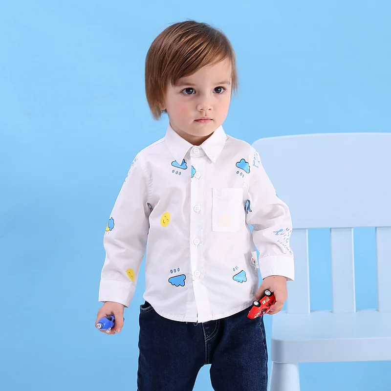 Cartoon Cotton Boys White Shirt 2018 Spring Shirt For Boys School Clothes Baby Boy Shirts Camisa