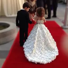 Handmade Flowers Flower Girl Dresses Spaghetti Strapless Sleeveless A Line Floor Length Long Flower Girl Dresses For Weddings 2015 elegant a line and knee length flower girl dresses for weddings layered and unique handmade flower design