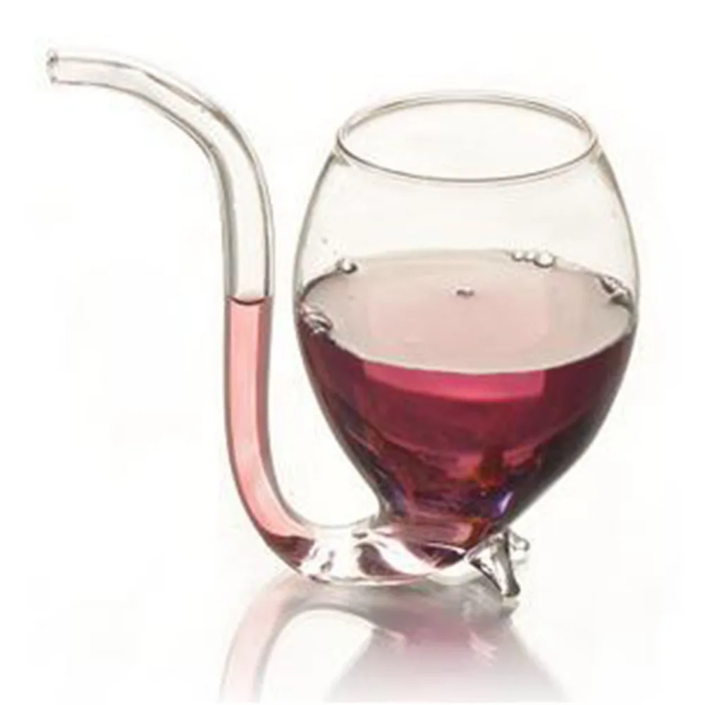 

Creative 2Pcs 300ml Devil Red Wine Glass Cup Transparent Glassware Mug with Built in Drinking Tube Straw