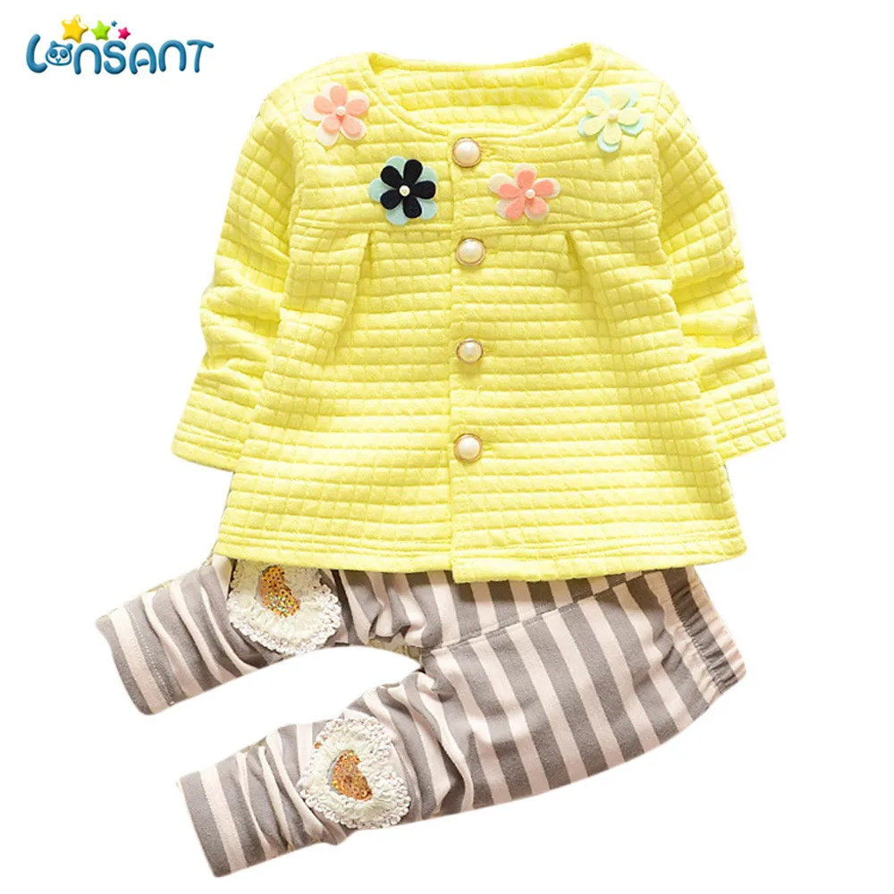 

LONSANT Cute Baby kids Girls Warm Cotton Flower Winter Long Sleeve Cardigan+Long Pants Clothing Warm Sets