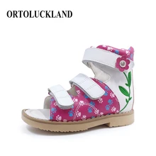 Ortoluckland/новая детская обувь; детская кожаная ортопедическая обувь; вышитые сандалии для девочек; Водонепроницаемая платформа; Детские ботильоны