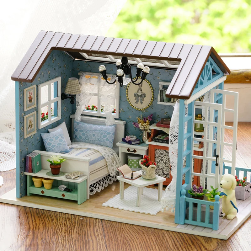 Doll House DIY Miniature Dollhouse Model Wooden Toy Furnitures Handmade ...