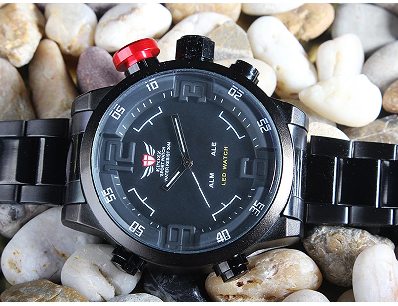 EPOZZ часы с большим циферблатом, аналоговые, цифровые, с двойным циферблатом, мужские, лучший бренд, Роскошные мужские часы, полностью стальные, Relogio masculino