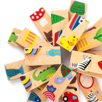 

Baby Toys Domino Beech Wood Carton Animal Solitaire Domino 28Pcs Building Blocks Classic Educational Toys Child Birthday Gift