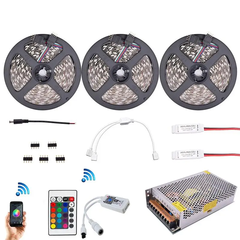 

SMD 2835 900 LEDs RGB LED Strip Kit Diode Tape Lights With 2.4G RF Remote RGB Controller Amplifier Wifi APP Control