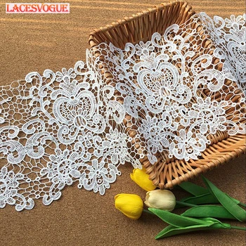

3yards 24cm Milk White Embroidery lace fabric Garment needlework sewing DIY Handmade accessories Dress edge decoration 819