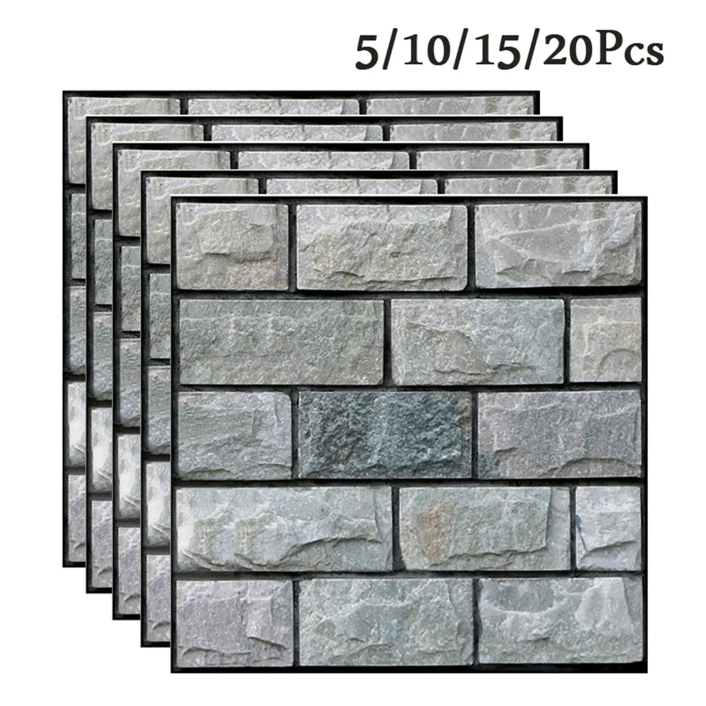 

5/10/15/20Pcs 3D Brick Self-adhesive Wall Sticker PVC Waterproof DIY Removable Tiles Kitchen Bathroom Home Decoration