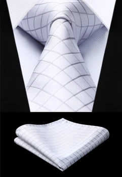 

Party Wedding Classic Pocket Square Tie Woven Men Tie Fashion White Striped Necktie Handkerchief Set#TC718W8S