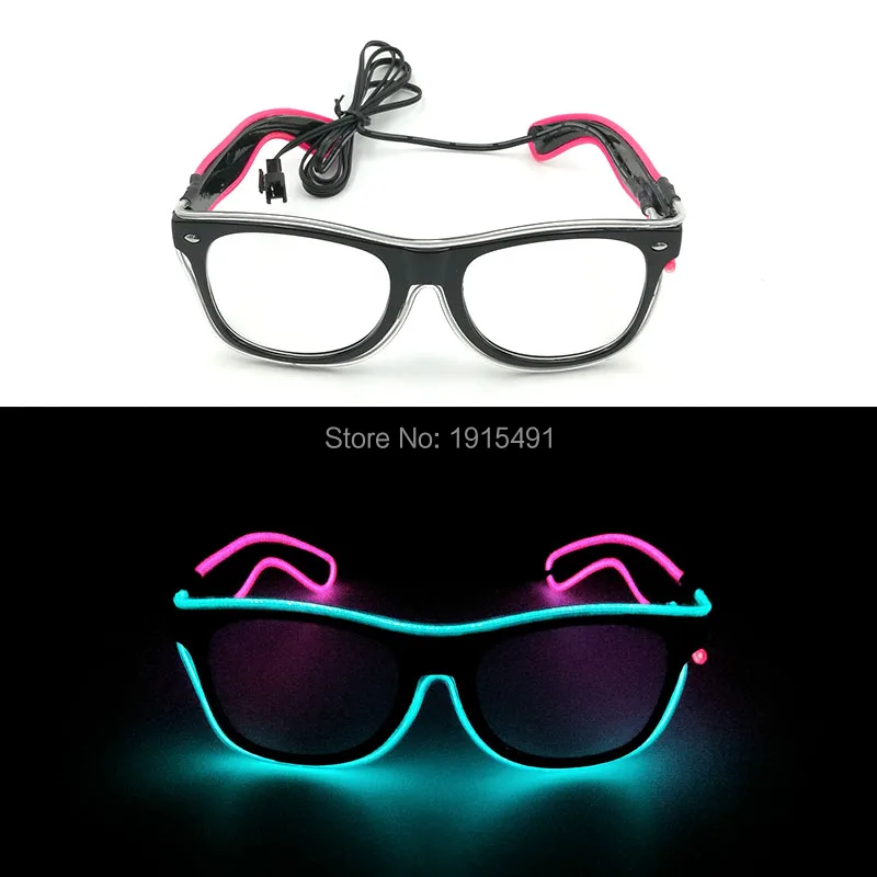 

Cheap!Double Color Luminous Party Supplies EL wire Sun Glasses with Function of Steady on&Flashing Powered by 2-AA batteries