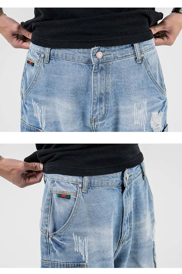 2019 летние новые мужские повседневные винтажные джинсовые шорты с дырками модные с несколькими карманами темно-синие светло-синие джинсы