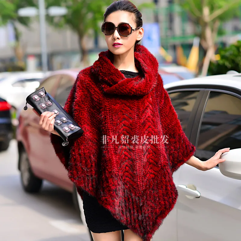 

Real mink fur cloak cape women mink thickening knitted pullover marten fur coat overcoat mink fur shawl
