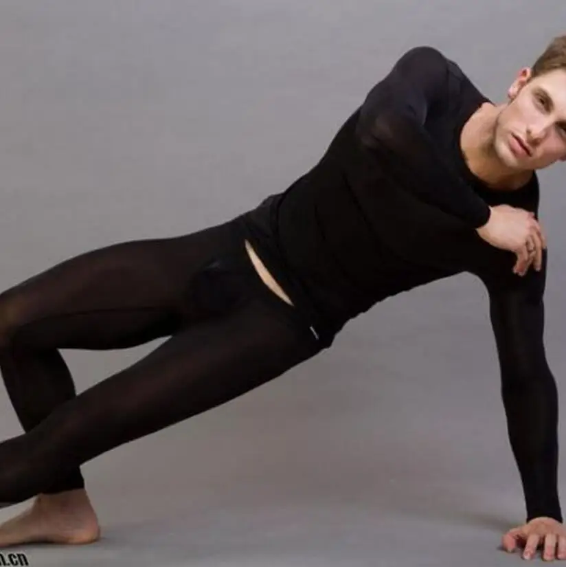 Топы+ штаны 1 комплект зимнее мужское термобелье сексуальный прозрачный ледяной шелк кальсоны мужские мягкое нижнее белье теплые брюки - Цвет: black