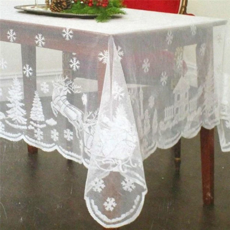 Snowflake Elk Lace Table Cloth Soft Glass Cover Tablecloth Christmas Room Wedding Decor Table Cloth 160*230cm