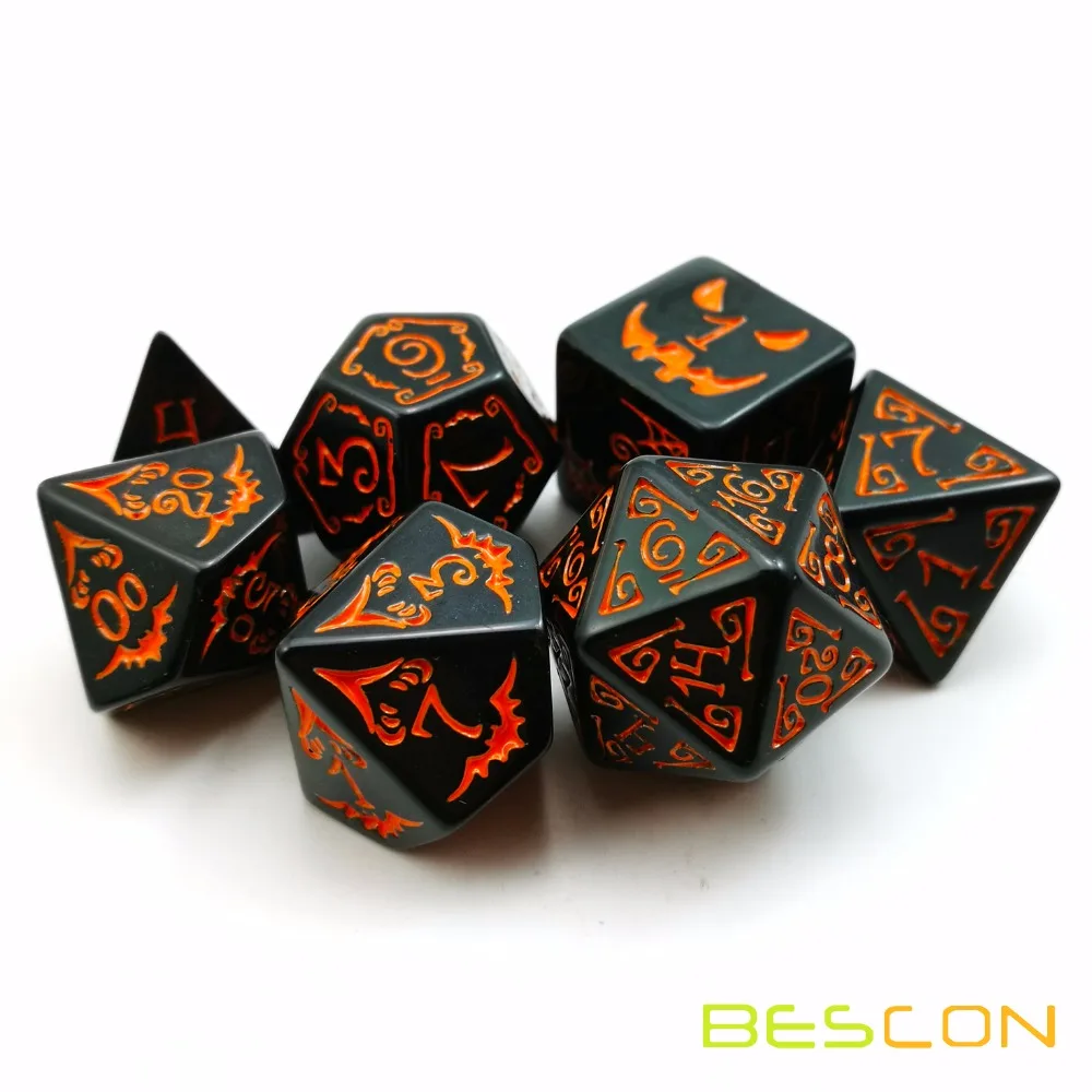 Bescon Halloween Polyhedral Dice 7pcs Set, Halloween RPG Dice Set d4 d6 d8 d10 d12 d20 d% Set of 7 Dice-DnD