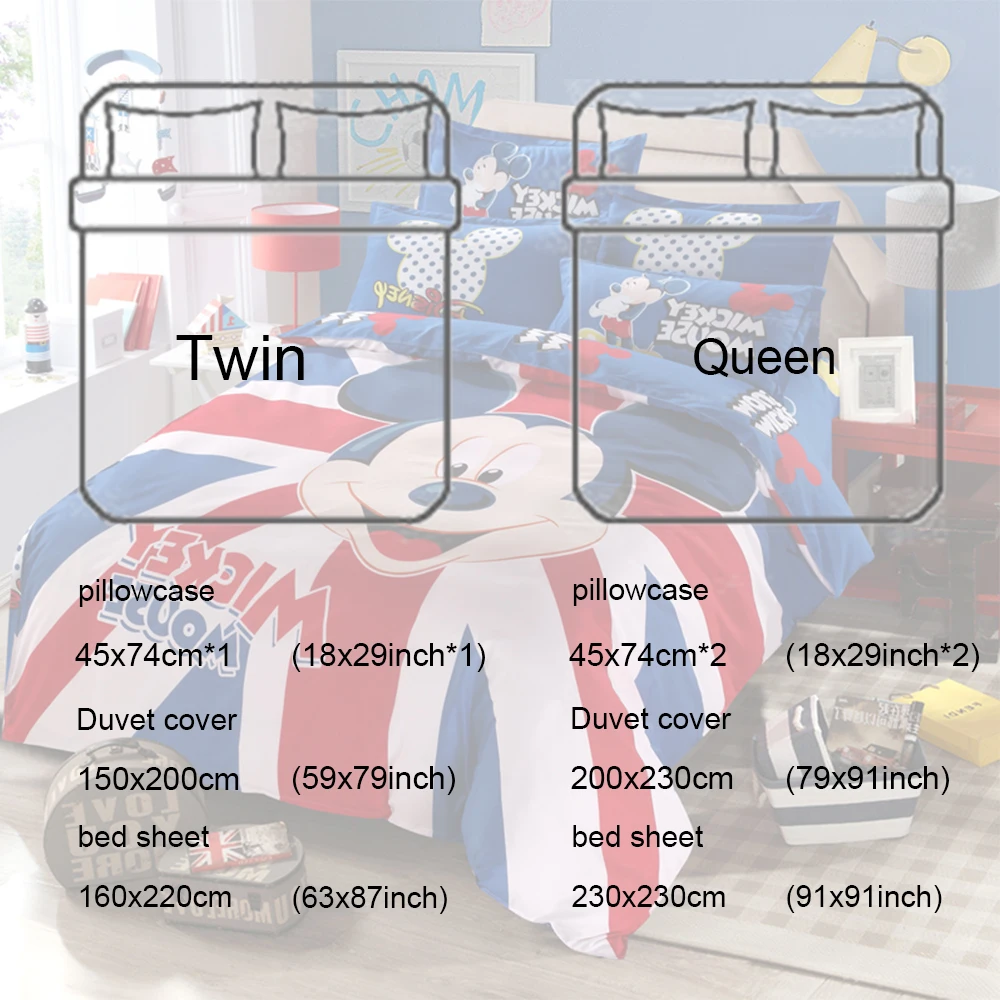  Disney Mickey Mouse Bedding Sets Queen King Size Cartoon Duvet Cover Quilt Cover Pillowcase Bed She