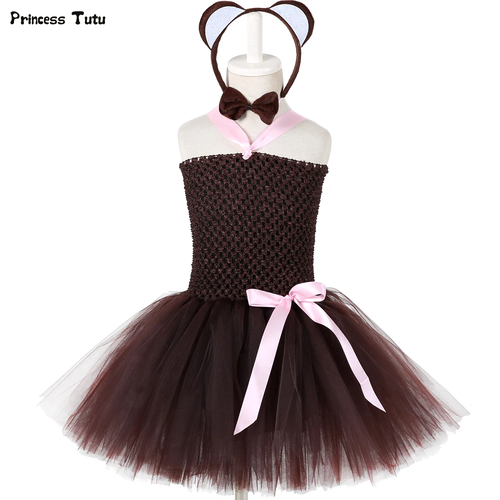 1 комплект, коричневая обезяна, платье-пачка для девочек, повязка на голову для девочки, праздничное платье на день рождения, детские костюмы на Хэллоуин для девочек, От 1 до 14 лет