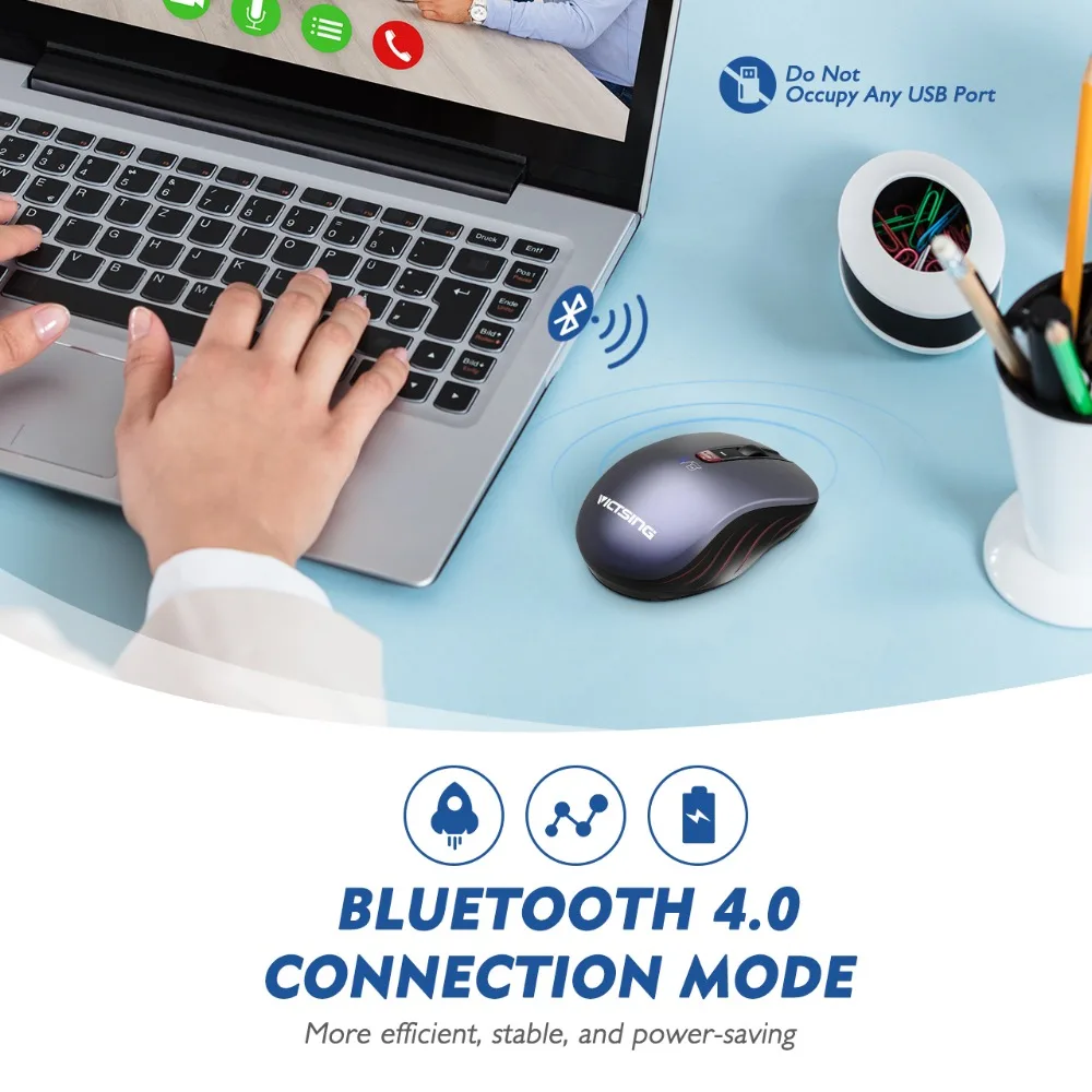 VicTsing Bluetooth мышь беспроводная двойная мышь портативная эргономичная Bluetooth 2,4G беспроводная мышь до 2400 dpi для ноутбуков ПК Windows