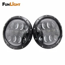 Funlight 7 Inch Round 80W LED Headlights High Low Beam With Halo Angle Eye And Amber Turn Signal For Jeep Wrangler Jk Headlamp
