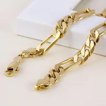 Colar de corrente 24 polegadas italiano do elo do figaro do revestimento 8mm do ouro contínuo dos homens 24 k