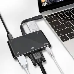 Для ноутбука Macbook Nod переключатель type-C к HDMI адаптер 4 K VGA/аудио/USB 3,0 порт + USB C порт (PD) конвертер