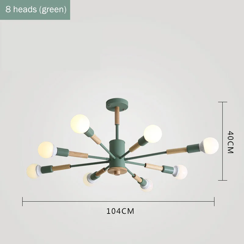 Простой светодиодный подвесной светильник в скандинавском стиле для гостиной, современной спальни, столовой, креативные подвесные светильники из дерева - Цвет корпуса: 8 heads green