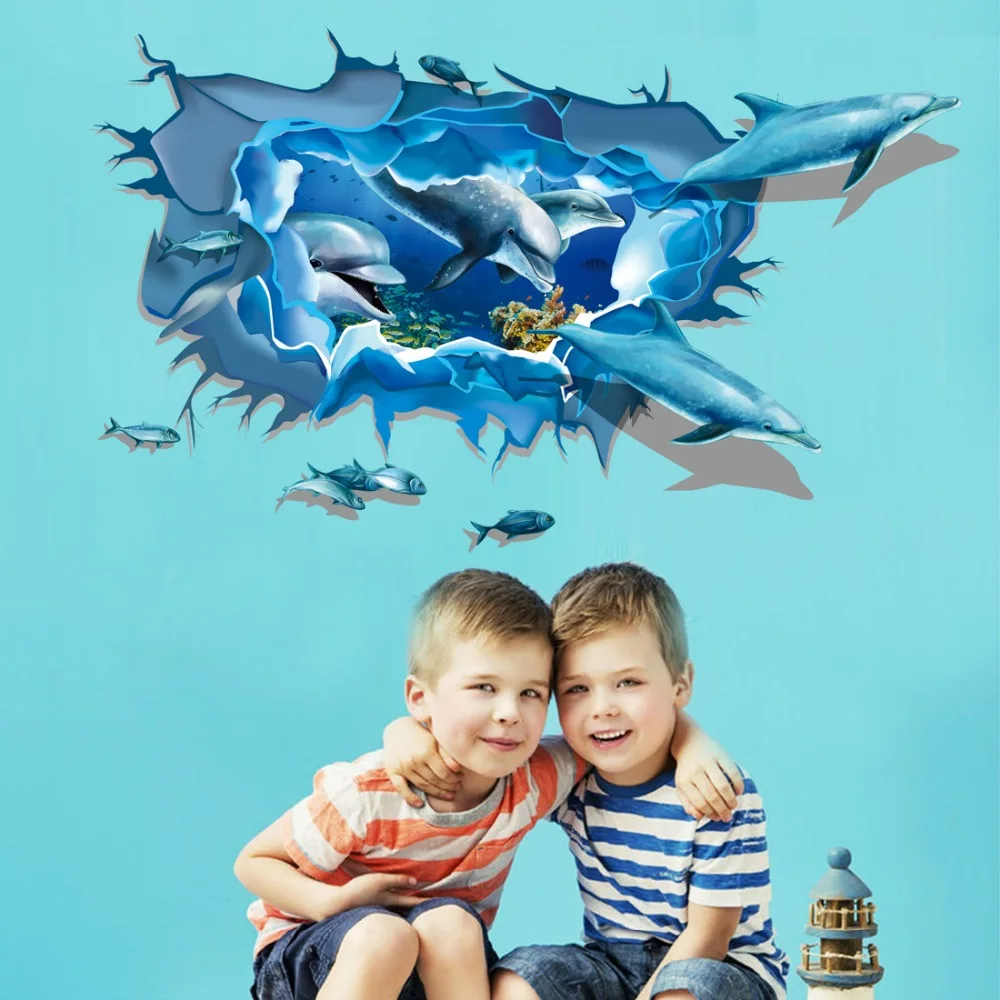 3D Dolphins Wall Decal Home Sticker Paper Art Picture DIY Murals kid Nursery Baby Room Decoration | Дом и сад