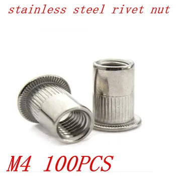 

100pcs/lot 304 Rivet nut M4 4mm Flat Head Stainless steel insert rivet nut