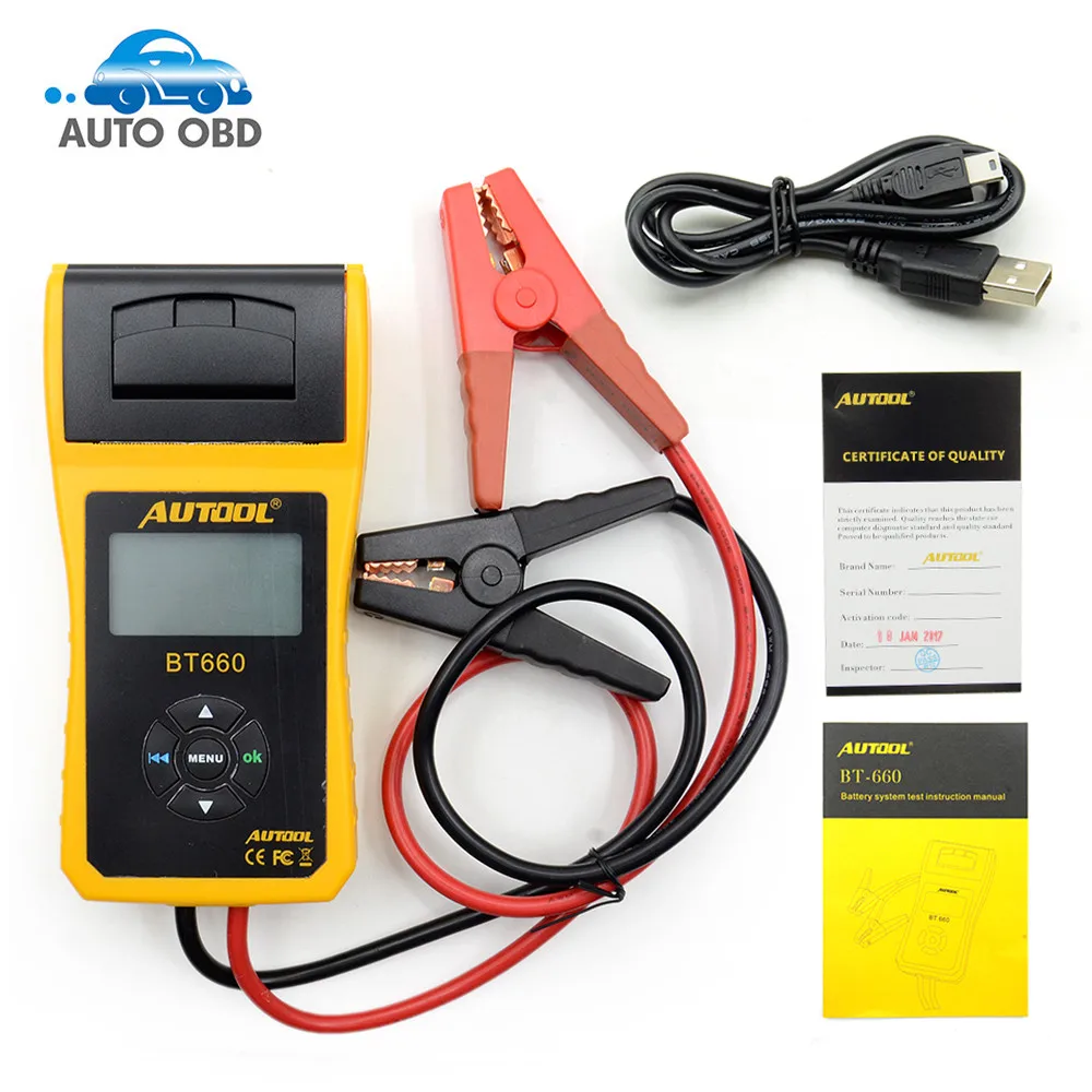AUTOOL 12V Car Battery Load Tester with printer BT660/Multi language Digital automotive battery