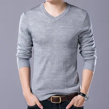 SHUJIN мужской осенний тонкий шерстяной свитер офисный мужской однотонный свитер длинный рукав v-образный вырез тонкий Мужской Повседневный свитер пуловер
