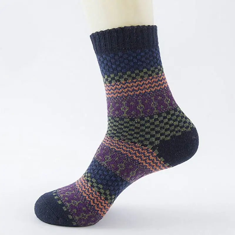 Vintage Men Wool Socks Ethnic Style Geometric Plaid Socks Fashion Male Striped Middle Tube Sock Winter Warm Man Cotton Clothing (18)