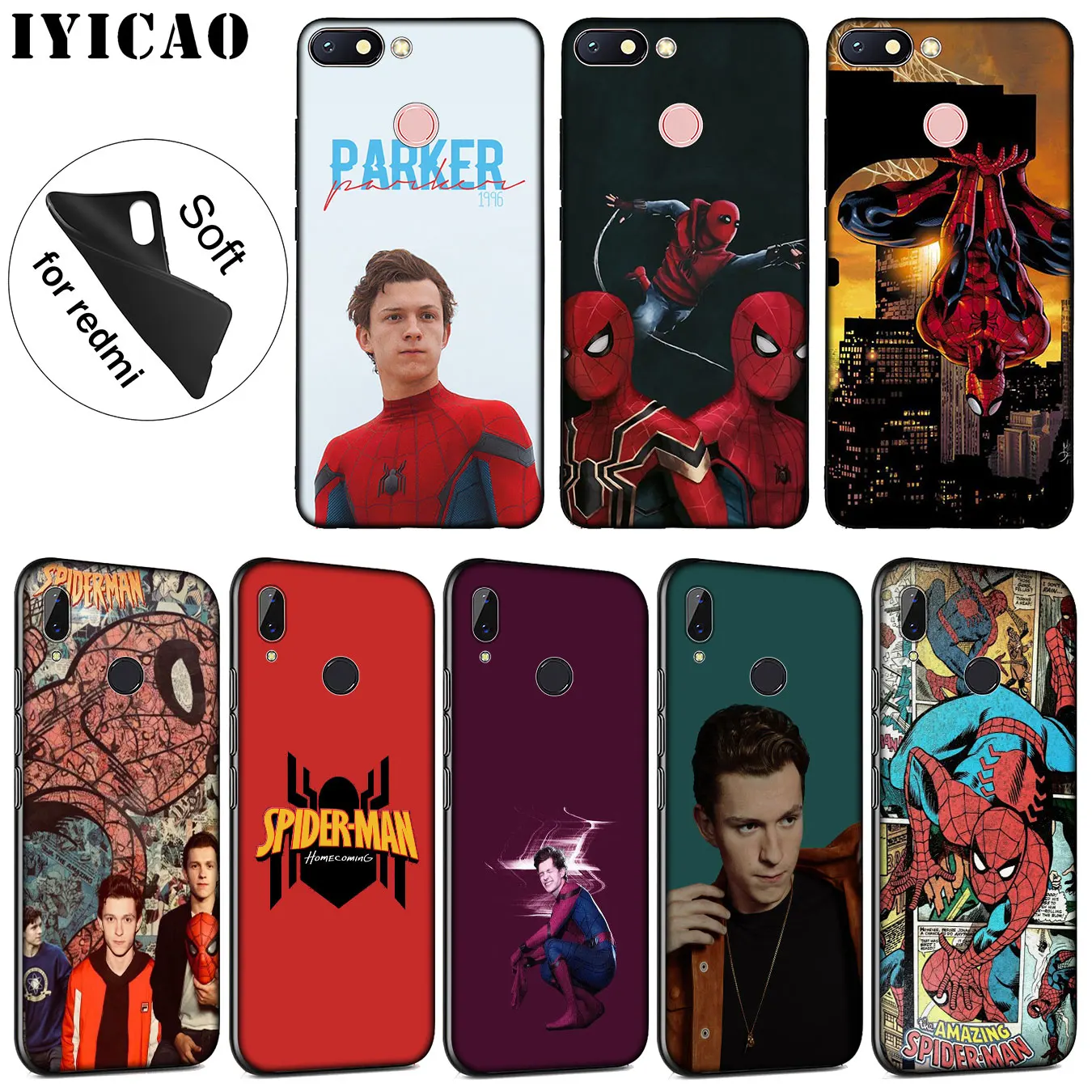 

IYICAO Marvel Tom Holland SpiderMan Soft Silicone Phone Case for Xiaomi Redmi 6A 5A Note 7 4 4X 5 Plus 6 Pro Black TPU Cover