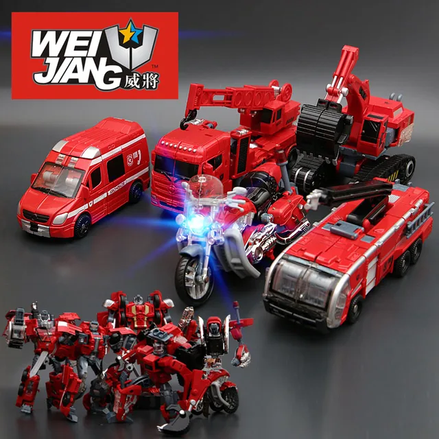 Cheap Transformation fire rescue crane will respect the deformation of toy motorcycle body fire truck car diamond digging machine